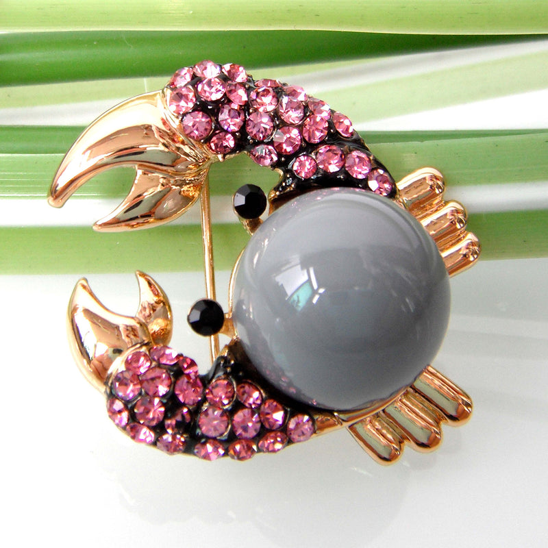 [Australia] - Navachi 18k Gold Plated Full Crystal Ball Crab Brooch Pins Pink 