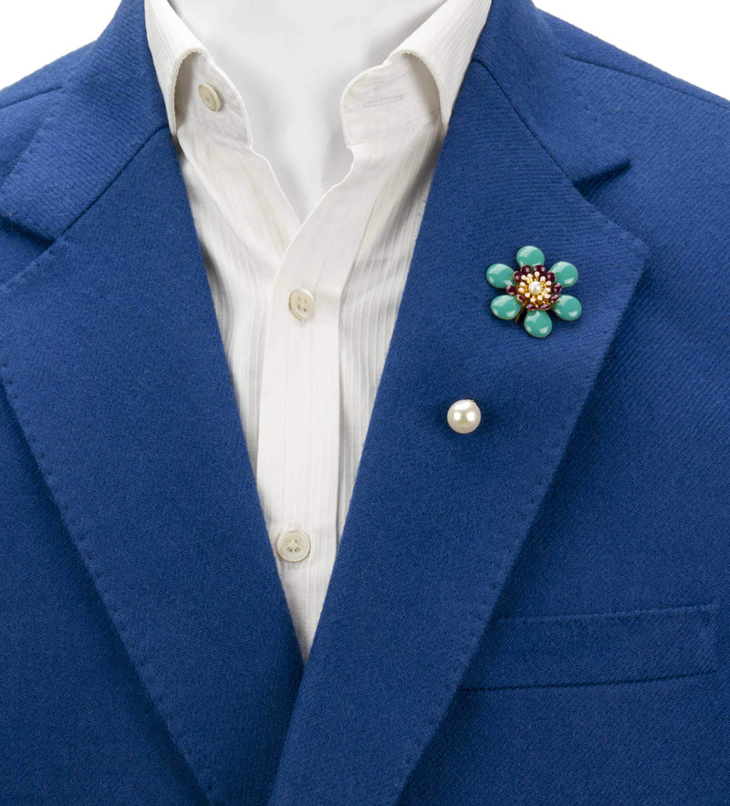 [Australia] - Knighthood Green and Purple Flower with Pearl Detailing Lapel Pin Badge Coat Suit Wedding Gift Party Shirt Collar Accessories Brooch for Men 
