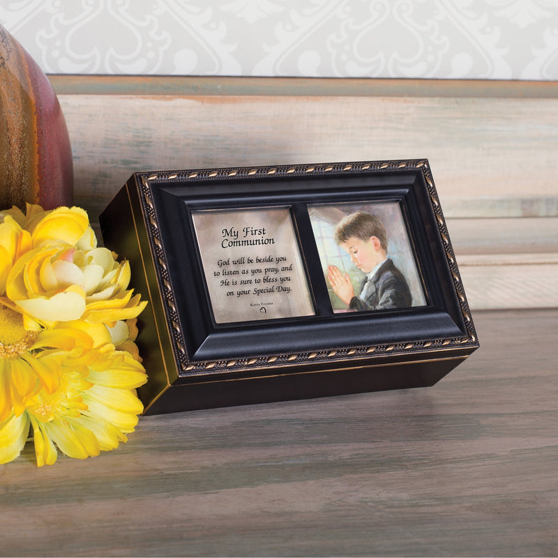 [Australia] - First Communion Boy Distressed Black Petite Music Box/Jewelry Box 