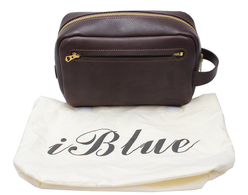 [Australia] - Iblue Leather Toiletry Bag Travel Dopp Kit Shaving Organizer Brown i517 (Dark Brown) dark brown 