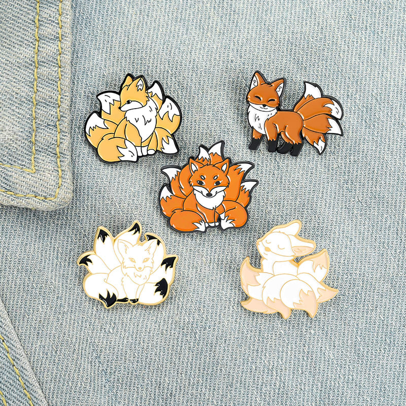 [Australia] - Cartoon Fox Pins Set Cute Enamel Fox with 9 Tails Brooch Lapel Pin Badges Animals Brooches Pin for Bag Clothes Hat 