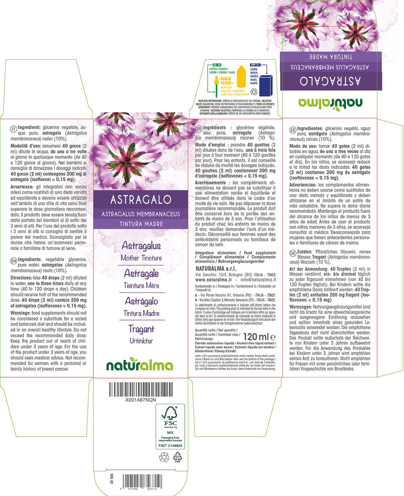 [Australia] - Astragalus (Astragalus membranaceus) Roots Alcohol-Free Mother Tincture Naturalma | Liquid Extract Drops 120 ml | Food Supplement | Vegan 120 ml (Pack of 1) 
