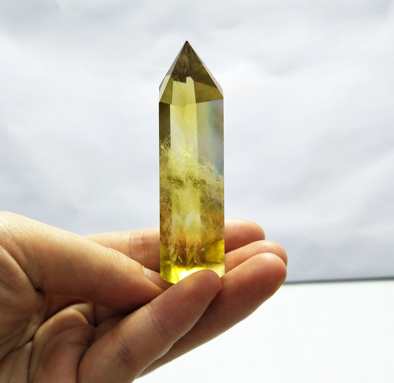 [Australia] - Yellow Quartz Crystal Wand Pointed & Faceted for Healing Reiki Chakra Meditation Therapy Decor (Citrine Crystal) Yellow 1 pcs 