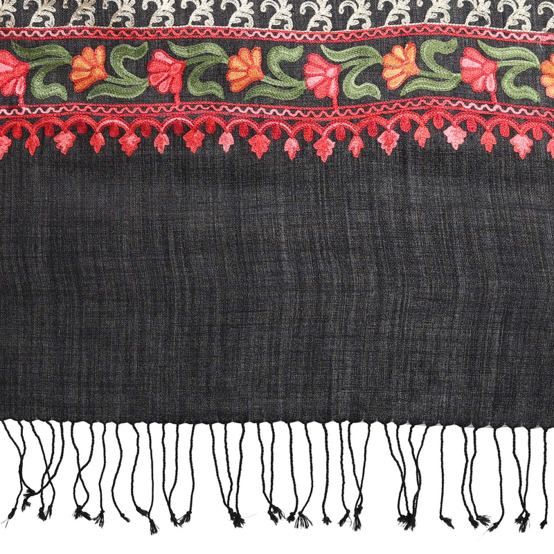 [Australia] - Kashmir Women Stole Shawl Scarf Wrap with Indian Embroidery Flower Black 