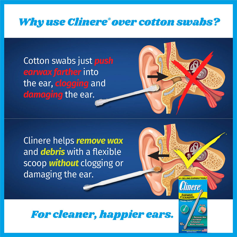 [Australia] - Clinere® Ear Cleaners, 10 Count Earwax Remover Tool Safely and Gently Cleaning Ear Canal at Home, Ear Wax Cleaner Tool, Itch Relief, Ear Wax Buildup, Works Instantly, Exfolimates, Earwax Cleaners. 10 Count (Pack of 1) 
