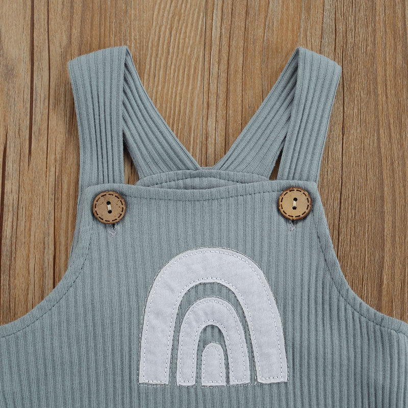 [Australia] - Bagilaanoe Summer Outfit Newborn Baby Boy Girl Sleeveless Button Ribbed Romper Solid Plain One Piece Jumpsuits Blue Grey 0-3 Months 