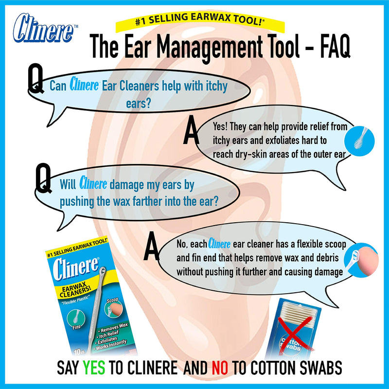 [Australia] - Clinere® Ear Cleaners, 10 Count Earwax Remover Tool Safely and Gently Cleaning Ear Canal at Home, Ear Wax Cleaner Tool, Itch Relief, Ear Wax Buildup, Works Instantly, Exfolimates, Earwax Cleaners. 10 Count (Pack of 1) 