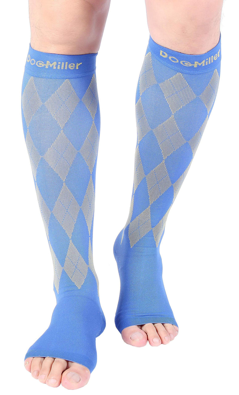 [Australia] - Doc Miller Open Toe Compression Socks Women 20-30mmHg, 1 Pair Toeless Socks for Women and Men - Argyle Design Small Yellow.blue Open Toe 