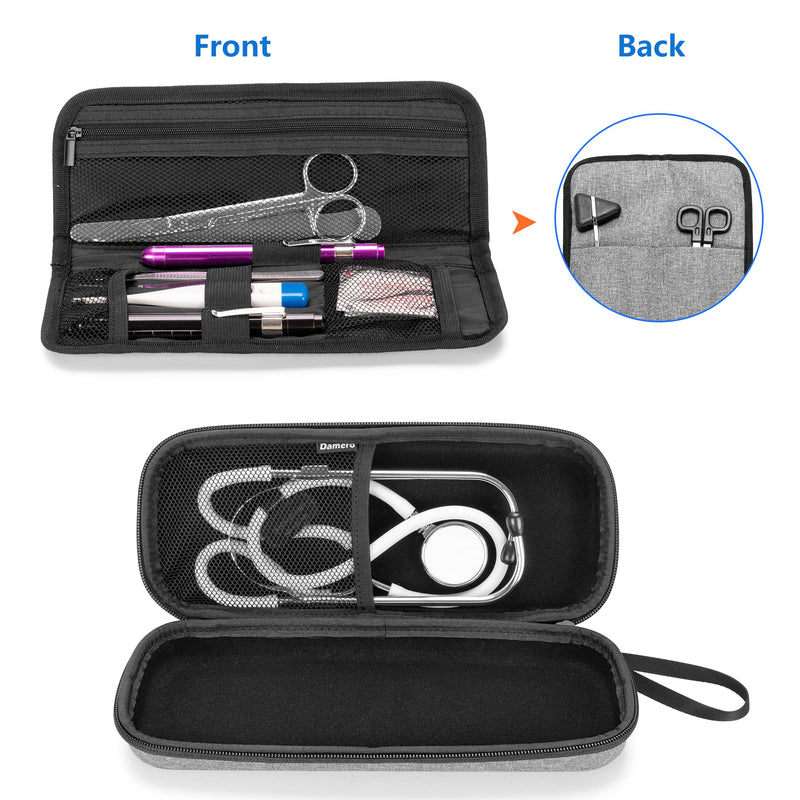 [Australia] - Damero Hard Stethoscope Case, Stethoscope Carrying Case with Extra Folding Pouch Compatible with 3M Littmann/ADC/Omron Stethoscope and Accessories, Grey 