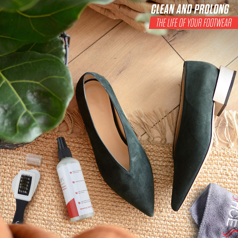 [Australia] - ShoeSkin Shoe Cleaner Kit - Works for Suede and Nubuck Leather Dress Shoes, Includes Non-Abrasive Brush, Microfiber Towel, Magic Cleaning Eraser, and Natural Cleaning Solution 