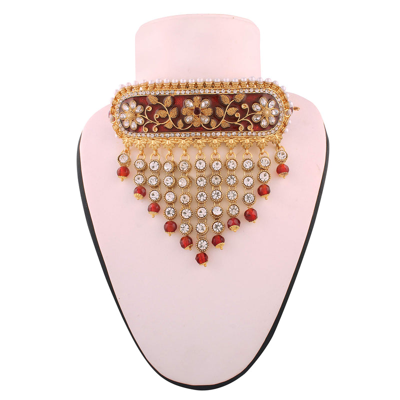 [Australia] - I Jewels Gold Plated Traditional Padmavati Pearl & Kundan Choker Necklace with Earrings for Women (ML123M) 