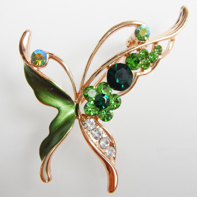 [Australia] - Navachi 18k Gold Plated Enamel Crystal Insect Butterfly Brooch Pin Green 