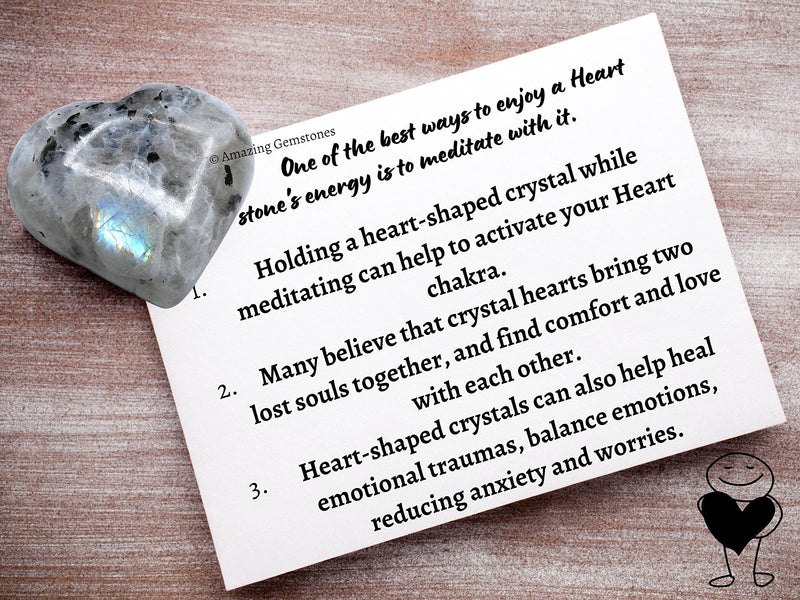 [Australia] - Rainbow Moonstone Crystal Heart Palm Stone - Pocket Massage Worry Stone for Natural Body Chakra Balancing, Reiki Healing and Crystal Grid Rainbow Moonstone 