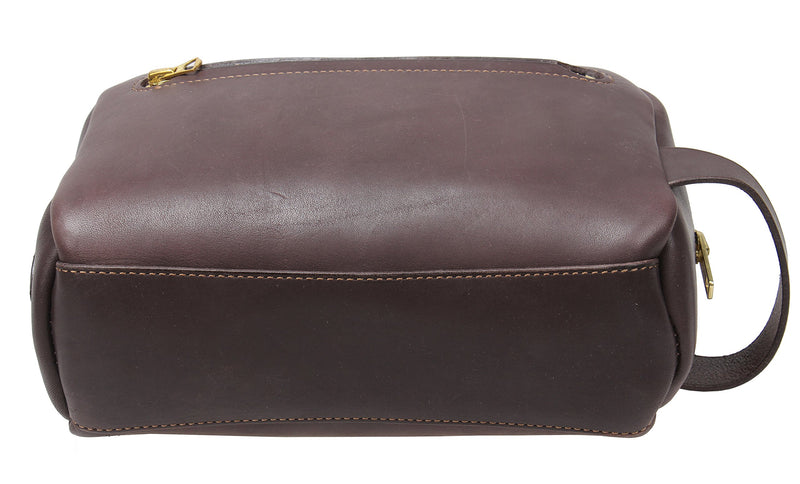 [Australia] - Iblue Leather Toiletry Bag Travel Dopp Kit Shaving Organizer Brown i517 (Dark Brown) dark brown 