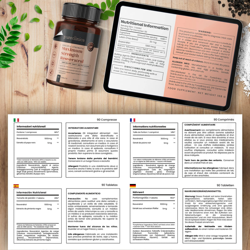 [Australia] - 1000mg Resveratrol x 90 Tablets (3 Months’ Supply). 10 x Strength w/ Black Pepper Extract 