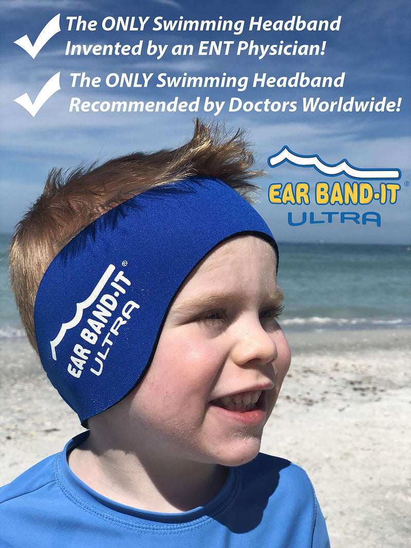 [Australia] - Ear Band-It Ultra Swimming Headband with Putty Buddies earplugs - 6 Pair Soft Silicone Premium Ear Plugs - The Best Swim Headband and Earplugs - Doctor Recommended Blue Medium (ages 2 to 8yrs) 