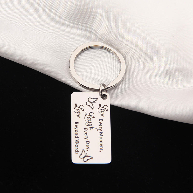 [Australia] - FEELMEM Butterfly Keychain Inspirational Butterfly Quote Live Every Moment Laugh Every Day Love Beyond Words Keychain Butterfly Jewelry Hostess Gift House Warming Gift for Best Friend Family silver 