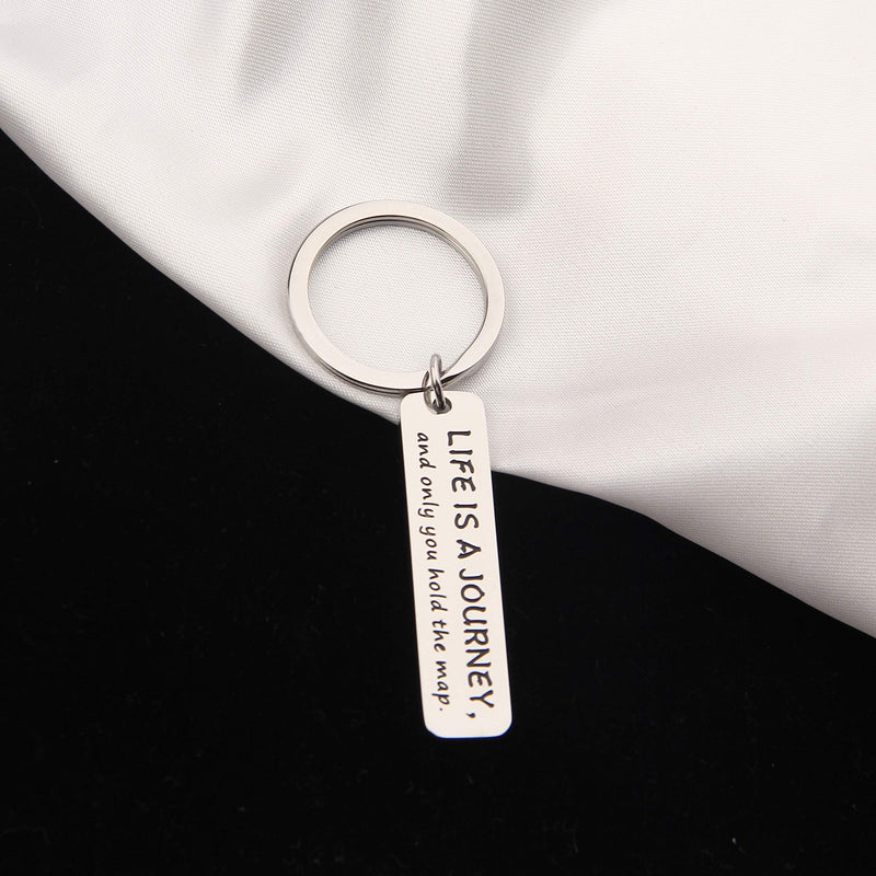 [Australia] - FEELMEM New Adventure Keychain Best Friend Going Away Gift Life is A Journey and Only You Hold The Map Keychain BBF Long Distance Relationship Gift Deployment Gift silver 