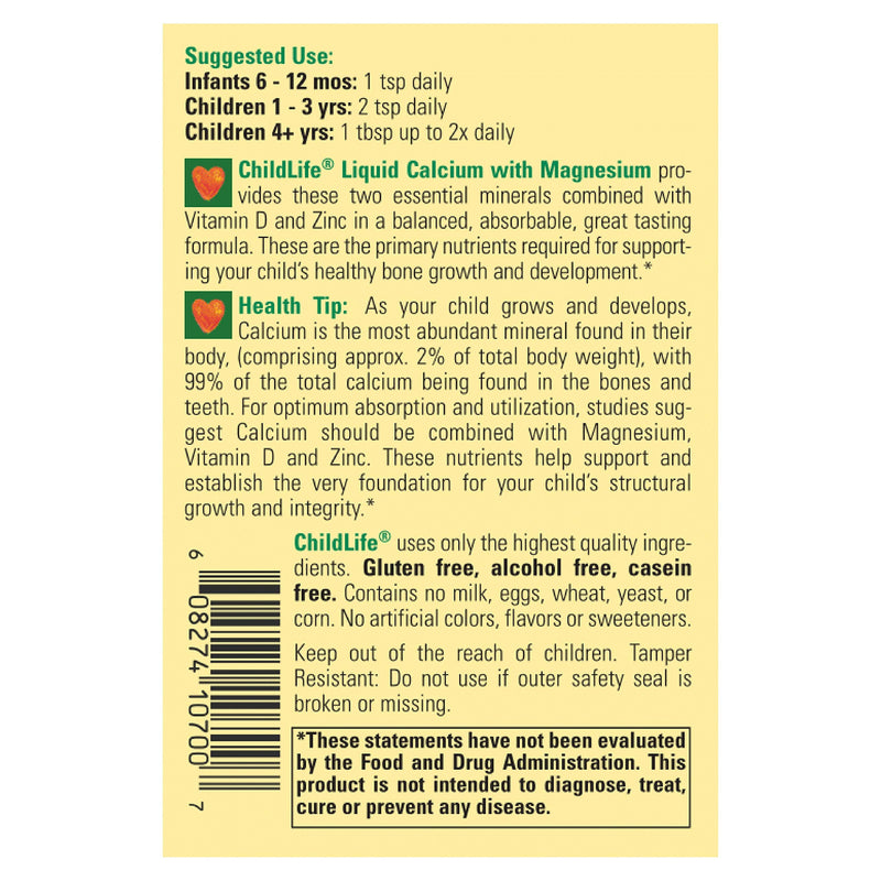 [Australia] - ChildLife Essentials Liquid Calcium Magnesium Supplement - Supports Healthy Bone Growth for Children, Contains Calcium, Magnesium, Zinc, & Vitamin D3, All-Natural, Gluten Free & Non-GMO - Natural Orange Flavor, 16 Ounce Bottle 