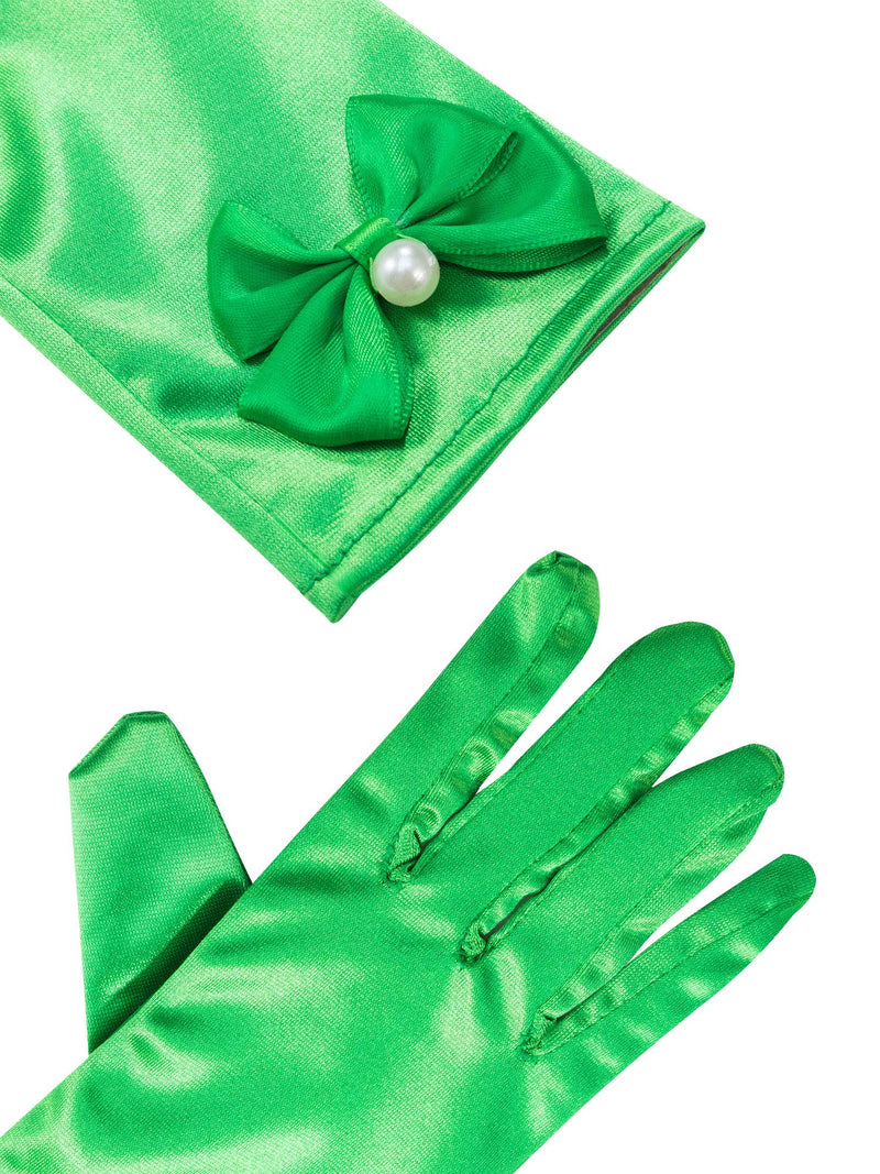 [Australia] - 6 Pairs Satin Gloves Princess Dress Up Bows Gloves Long Formal Gloves for Party Green, Rose Red, Lavender, Light Blue, Yellow and White 
