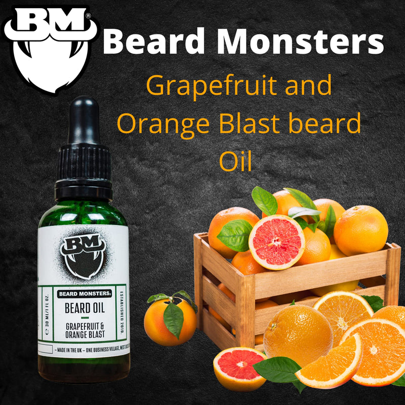 [Australia] - Beard Monsters Base Range 30ml Beard Oil For Men | Six New Scents Available | Must for Any Beard Kit For Men | Scented Beard Oil Natural Ingredients | Helps Beard Growth (Grapefruit and Orange Blast) Grapefruit and Orange Blast 