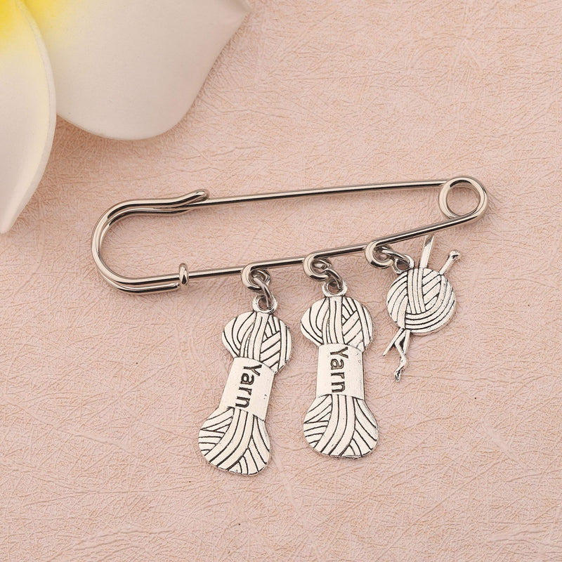 [Australia] - BEKECH Sewing Knitting Themed Jewelry Sewing Gift Knitting Needles and Yarn Ball Charm Safety Pin Brooch Gift for Knitter Sewing Lovers silver 