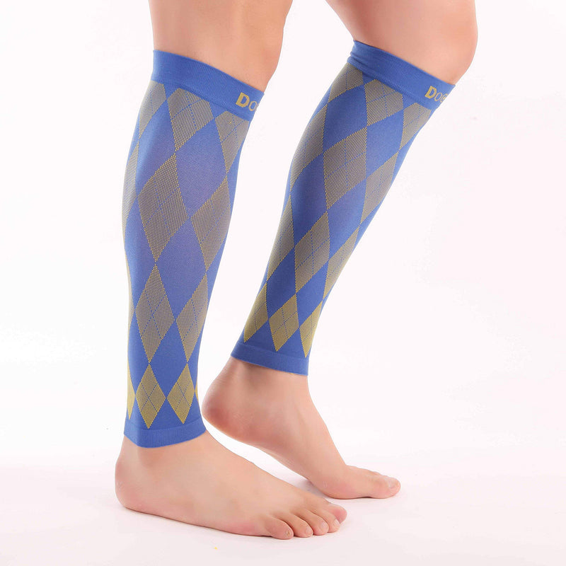 [Australia] - Doc Miller Calf Compression Sleeve for Men & Women - Fast Leg Pain Relief from Shin Splints, Varicose Veins - All Day Calf Support for Running, Travel & Everyday Use Yellow.Blue Medium 