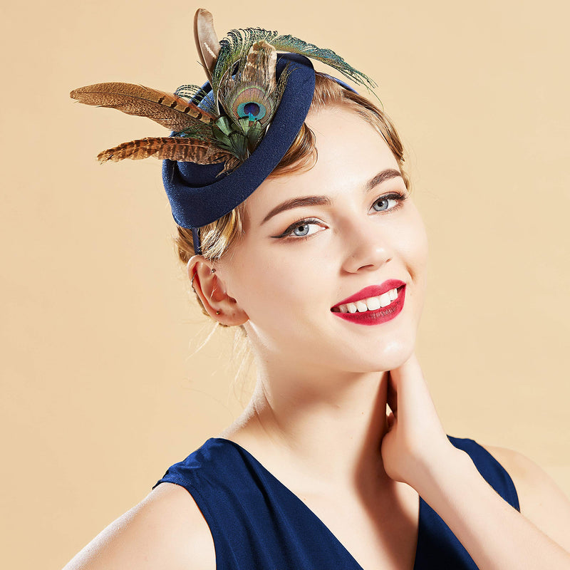 [Australia] - BABEYOND Fascinators Hat Derby Pillbox Hat Cocktail Tea Party Feather Headband Navy Blue 