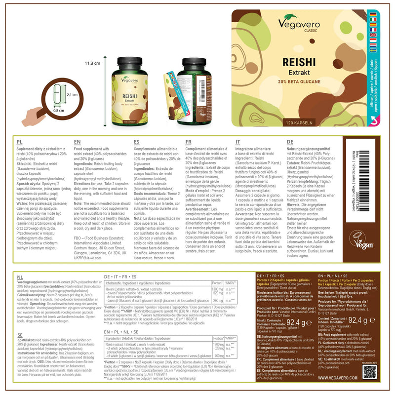 [Australia] - Reishi Mushroom Extract Vegavero� | 13.000mg (10:1) Ganoderma Lucidum | 120 Reishi Mushroom Capsules | 40% Polysaccharides & 20% Beta Glucans | NO Additives | Vegan 