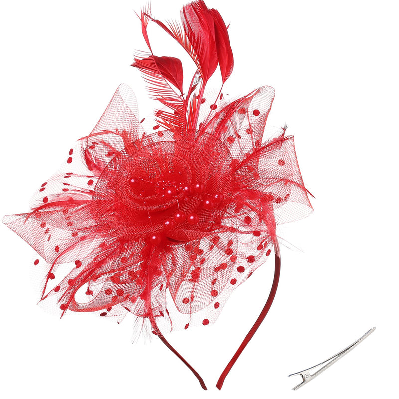 [Australia] - BABEYOND Women's Fascinators Hat Mesh Feather Fascinator Veil Kentucky Derby Hat for Cocktail Tea Party Red 