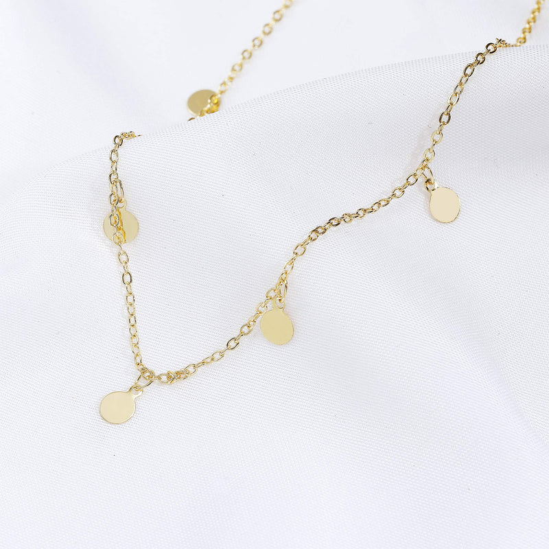 [Australia] - Tewiky Multi Circle Disc Choker Necklace 18k Gold/Silver Plated Moon Star Triangle Padlock Pendant Necklace Round Sequin Coin Choker Dainty Jewelry for Women Girls five disc pendant necklace gold 