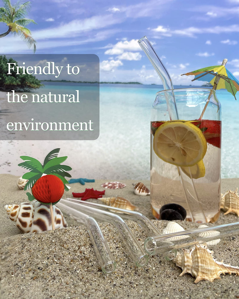 [Australia] - NAFENDER Glass Straws Reusable Drinking Straws 2 Wide Smoothie Straws & 4 Bent Straws & 4 Straight Straws with 2 Cleaning Brush 