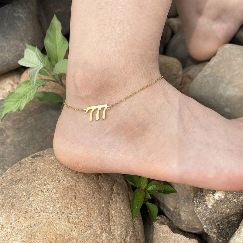 [Australia] - Angel Number Ankle Bracelet for Women, Dainty 111 222 333 444 555 777 888 999 Angel Number Anklet Gold Beach Foot Jewelry 111-Gold 