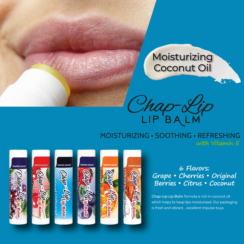 [Australia] - Chap-Lip Vitamin E Lip Balm with Coconut Oil - Lip Moisturizer Treatment - Moisturizing, Soothing, Refreshing, Total Hydration Treatment & Lip Therapy - Assortment of 6 Refreshing Flavors, 48 Count Original Jar 