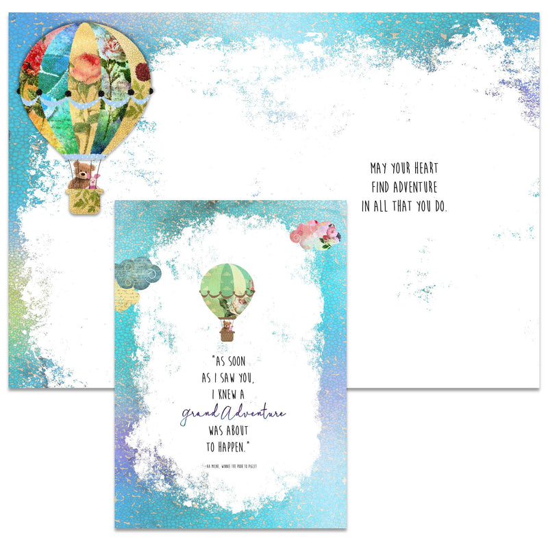 [Australia] - Smiling Wisdom - Hot Air Balloon with Dancing Pink Heart Cute Necklace Jewelry Gift Set - Pooh Quote - A Grand Adventure Was About to Happen Greeting Card - Women Friend Teen Girls - Silver Pink - New 