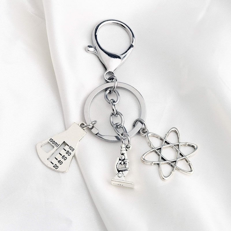 [Australia] - FUSTMW Science Symbol Keychain Atom Microscope Key Chain Biology Chemistry Teacher Gift Keyring Science Lovers Gift silver 