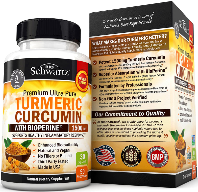 [Australia] - Turmeric Curcumin with BioPerine 1500mg - Natural Joint & Healthy Inflammatory Support with 95% Standardized Curcuminoids for Potency & Absorption - Non-GMO, Gluten Free Capsules with Black Pepper. 90 Count (Pack of 1) 