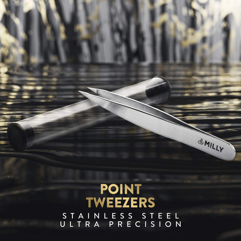 [Australia] - Pointed Tweezers - Stainless Steel - Perfectly Aligned Hand-Filed Point Tip Precision Tweezers - Tweezers for Ingrown Hair, Eyebrows, Facial Hair, Splinters, Glass Removal - Silver 