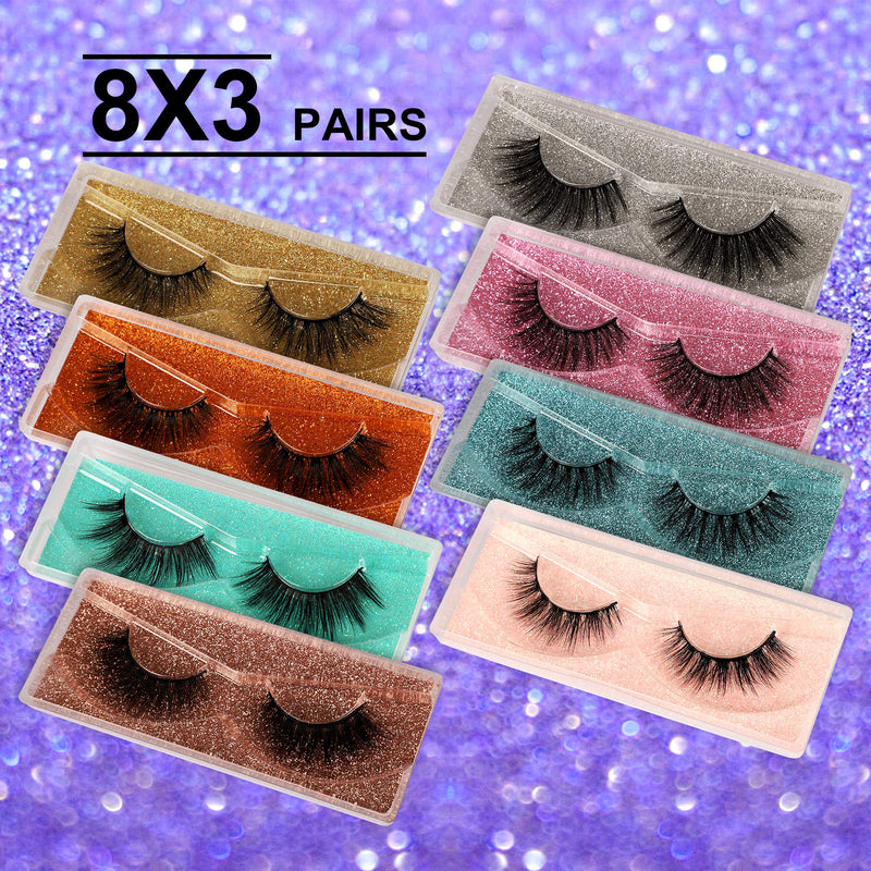 [Australia] - Newcally Lashes False Eyelashes 24 Pack Faux Mink Lashes 8 Styles Wispy Natural Fake Eye Lashes 3D Fluffy Dramatic Long Crossed Handmade Strip Lashes Wholesale Bulk 24 Pairs 