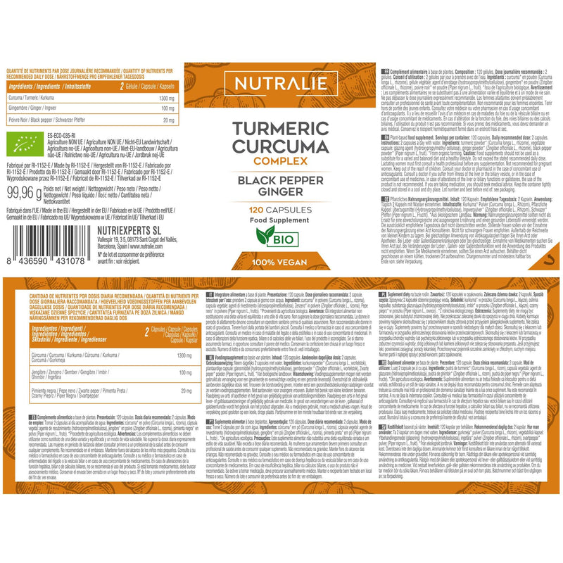 [Australia] - Organic Turmeric Capsules - with Black Pepper and Ginger - 1420mg High Strength Turmeric Curcuma Complex - Supplement with Curcumin - 120 Vegan Organic Capsules Nutralie 