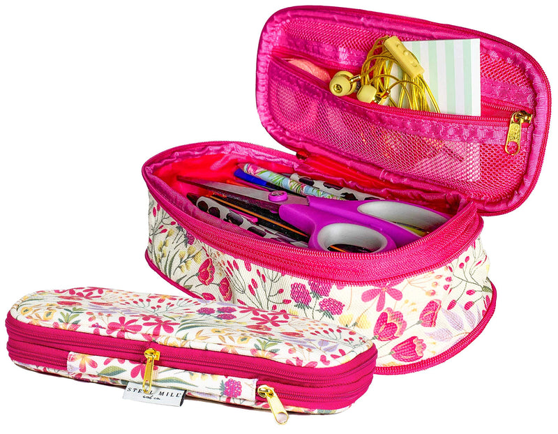 [Australia] - Steel Mill & Co Big Capacity Pencil Case Holder, Cute Floral Expandable Travel Zipper Pouch, Storage Organizer for Art Supplies, Makeup, Toiletries, and Tech Accessories, Wildflowers 