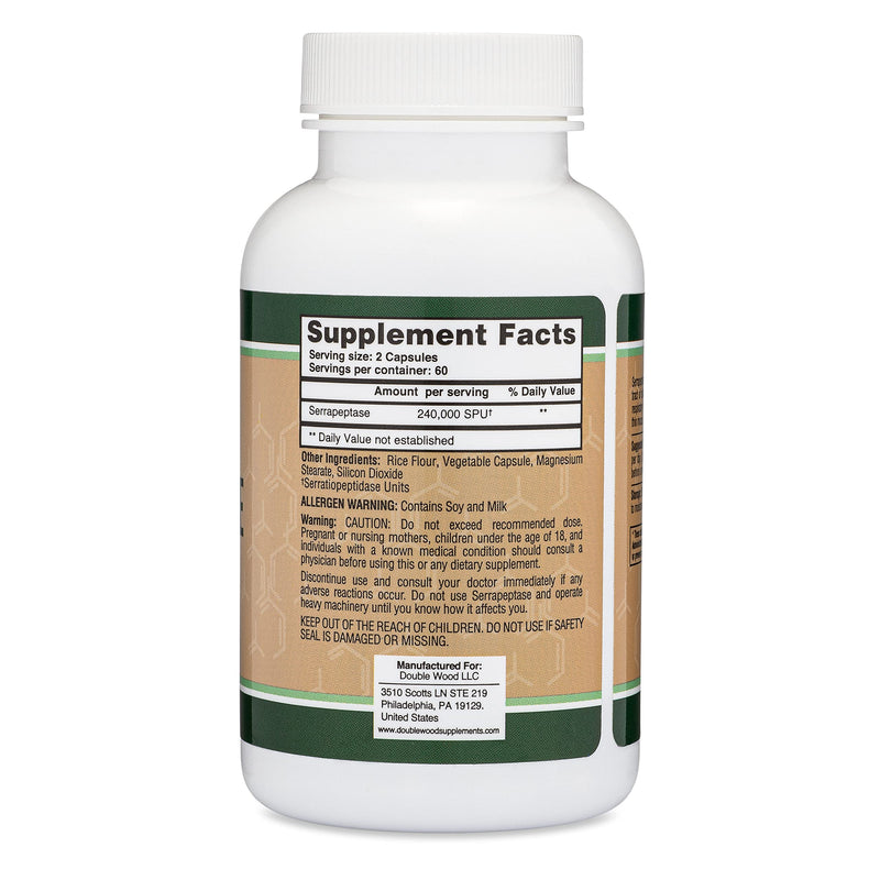 [Australia] - Serrapeptase 240,000 SPU Max Potency (120 Vegan Capsules) Proteolytic Enzyme for Sinus, Respiratory and Joint Health (Manufactured and Tested in The USA) by Double Wood Supplements 