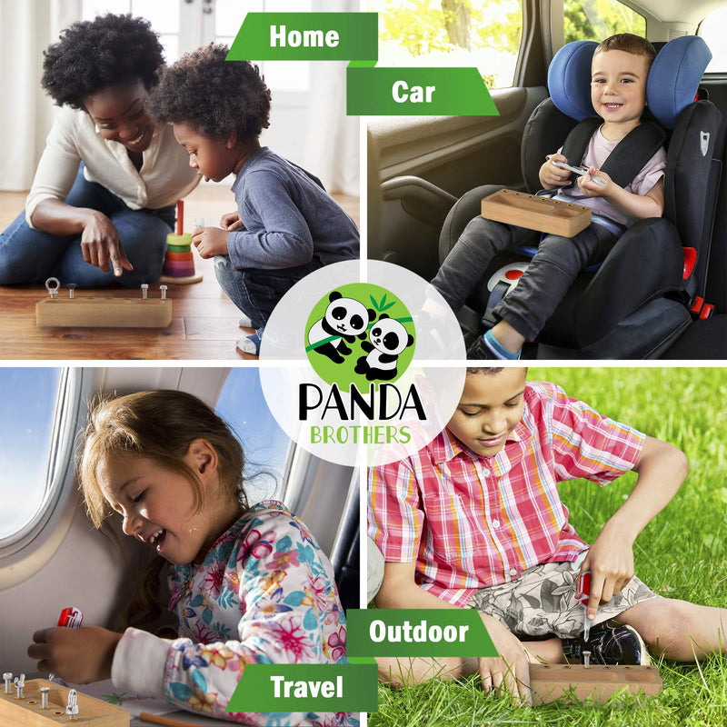 [Australia] - Panda Brothers Montessori Screwdriver Board Set - Wooden Montessori Toys for 3 4 5 Year Old Kids and Toddlers, Learning Sensory Bin Toys Preschool Materials, Fine Motor Skills Toys, Waldorf STEM Toys 