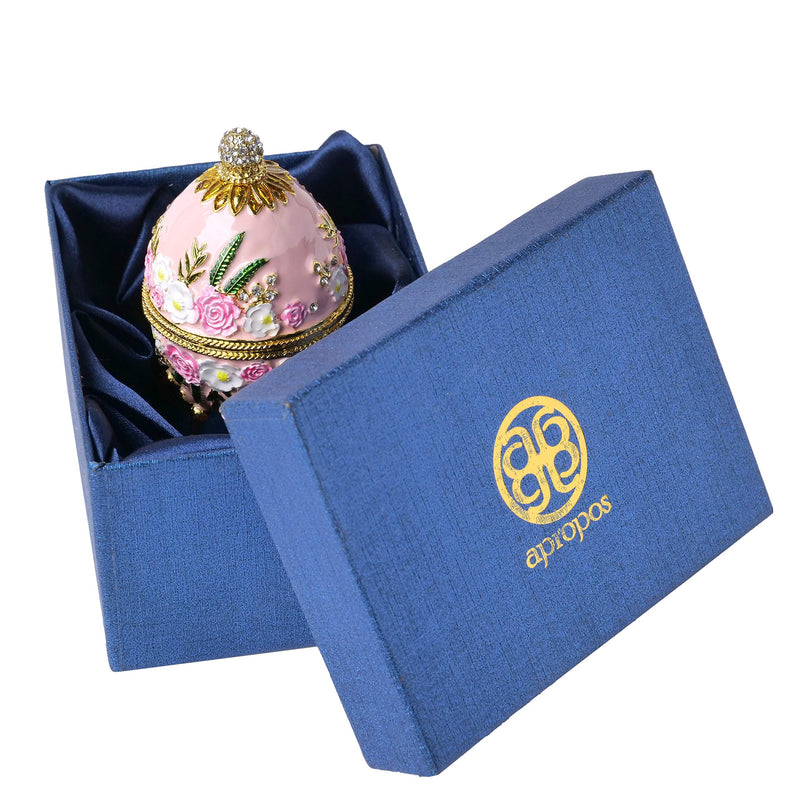 [Australia] - Apropos Hand- Painted Classic Vintage Style Faberge Egg with Rich Enamel and Sparkling Rhinestones Jewelry Trinket Box (Light Pink) Light Pink 