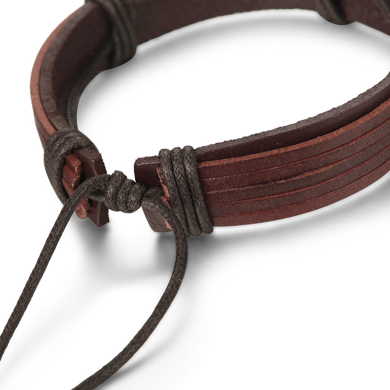 [Australia] - Jstyle 12Pcs Braided Leather Bracelet for Men Women Cuff Wrap Bracelet Adjustable Black and Brown (A:12Pcs) 