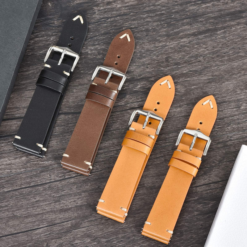 [Australia] - Leather Watch Bands for Men EACHE Vintage Watch Straps for Women Crazy Horse/Oil Wax/Suede/Vegetable-Tanned Leather Replacement Watchband 18mm 19mm 20mm 22mm BLACK 