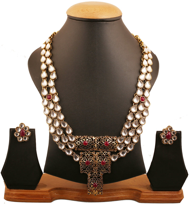 [Australia] - Touchstone "Contemporary Kundan Collection Indian Bollywood Elite Class Mughal Kundan Look Rhinestone Floral Designer Jewelry Necklace in Antique Gold Tone for Women. Red 1 