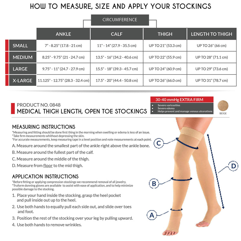 [Australia] - Truform 30-40 mmHg Compression Stockings for Men and Women, Thigh High Length, Dot-Top, Open Toe Large (1 Pair) Beige 