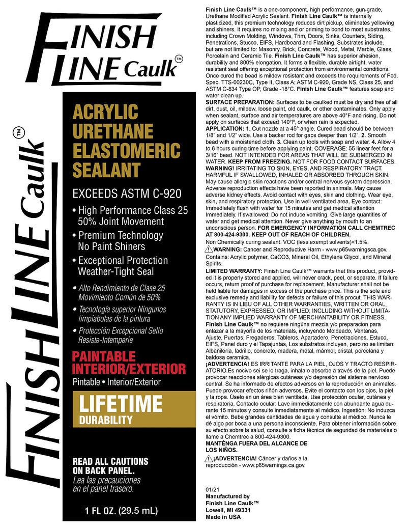 [Australia] - Finish Line Acrylic Urethane Elastomeric Sealant Pre-Filled Precision Caulk Gun One Ounce Tube Single (Off White, FLCPREFILL, 1, 00142) Off White 