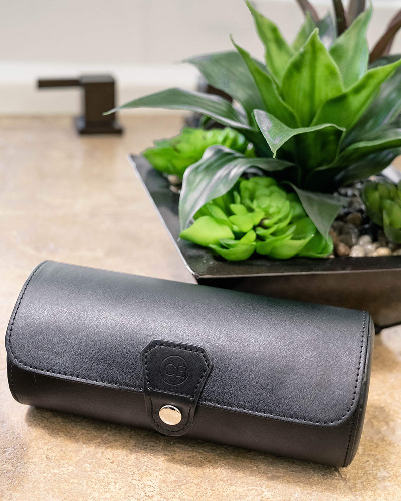 [Australia] - CASE ELEGANCE Vegan Leather Travel Watch Case Roll Organizer Classic Black 